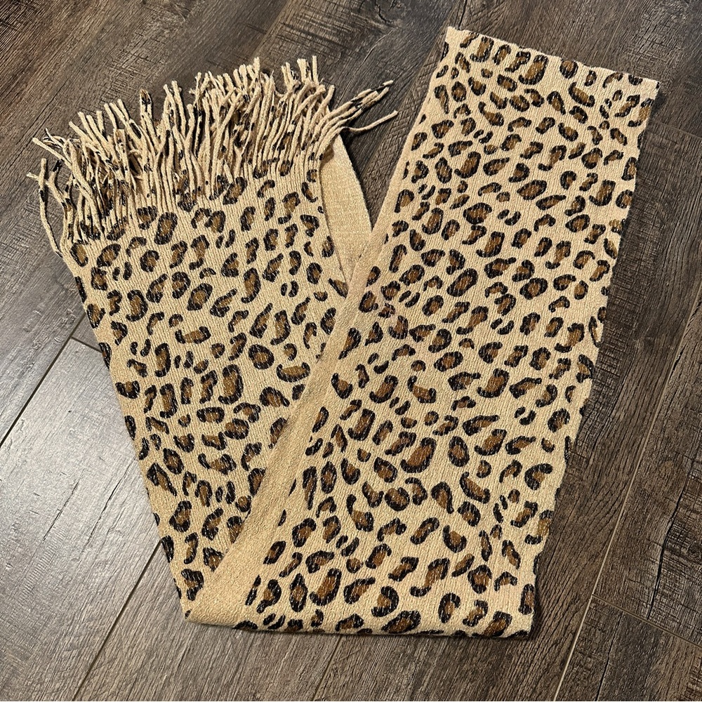 OSFM Soft Leopard Fringe Scarf Animal Print Winter Accessory Cold Weather